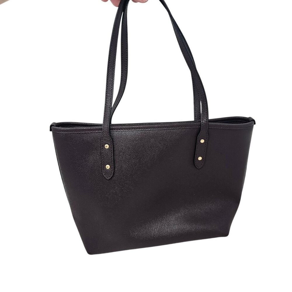 Coach Mini City Zip Tote Dark Brown Leather Minimalist Classic Career Top Handle - Picture 4 of 6